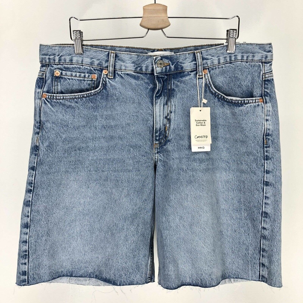 MNG Womens 14 Denim Bermuda Shorts Cutoff Blue Jean Frayed Distressed 38 x 10
